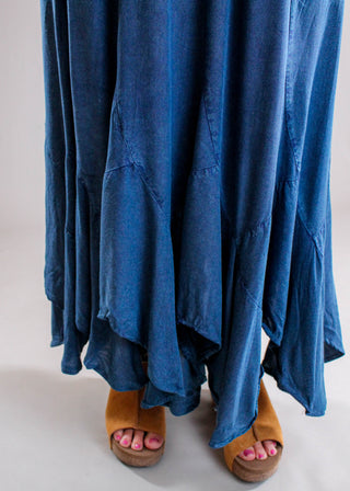 Nostalgia Maxi Skirt with Handkerchief Hem Detail View - Fashion Crossroads Inc