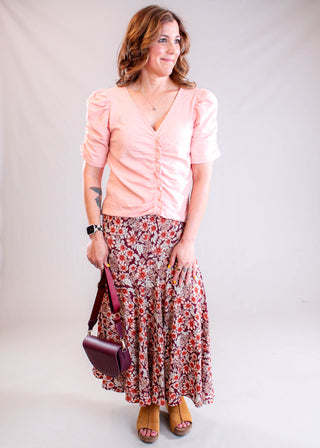 Nostalgia Fit N Flare Floral Skirt Model View - Fashion Crossroads Inc