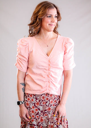 Ruched Knit Top Front View - Fashion Crossroads Inc
