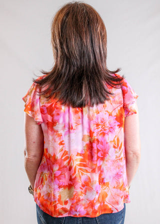 Liverpool Flutter Sleeve Woven Blouse with Ruffles Back View - Fashion Crossroads Inc
