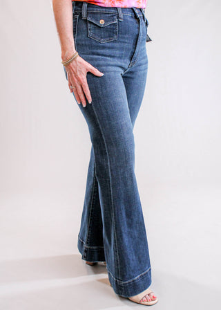 Liverpool Hannah High Rise Flare Jean with Mini Patch Pockets Side View - Fashion Crossroads Inc