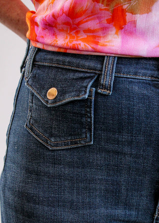 Liverpool Hannah High Rise Flare Jean with Mini Patch Pockets Detail View - Fashion Crossroads Inc