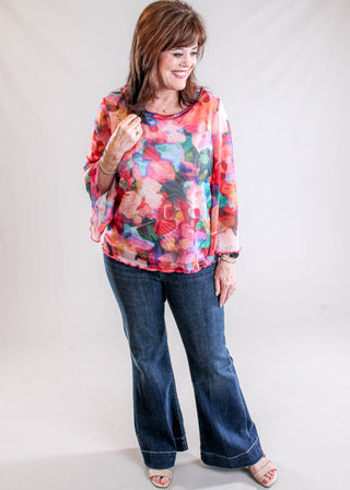 French Dressing Boat Neck Bell Sleeve Top Model View - Fashion Crossroads Inc