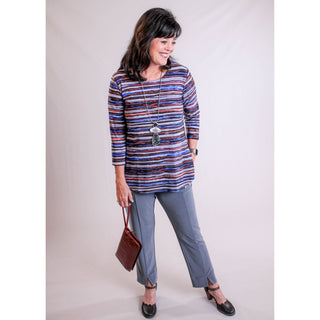 Sympli Elemental Stripes Go To Classic Relaxed Tee with 3/4 Sleeves modeled view Fashion Crossroads 