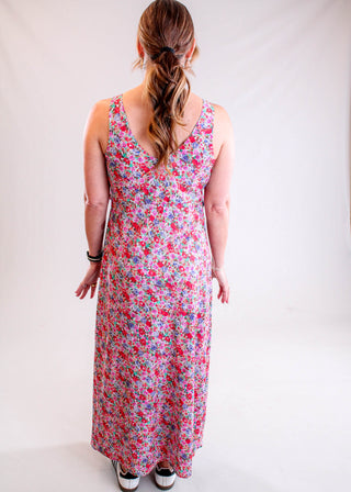 Liverpool Sleeveless Ruffle Front Maxi Dress Back View - Fashion Crossroads Inc