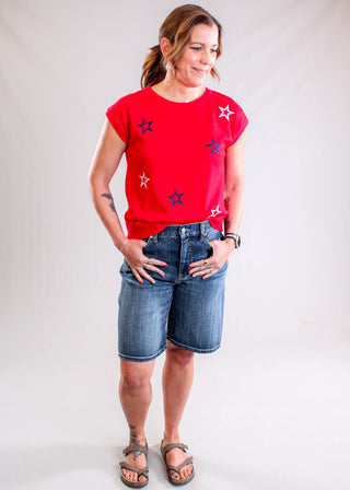 Staccato Patriotic Star Spangled Sweater with Short Sleeves