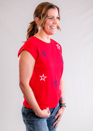 Staccato Patriotic Star Spangled Sweater with Short Sleeves