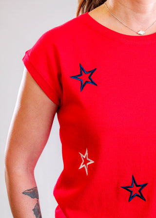 Staccato Patriotic Star Spangled Sweater with Short Sleeves
