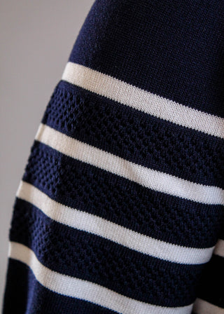 Liverpool Striped Crew Neck Sweater with Short Sleeves Detail View - Fashion Crossroads Inc