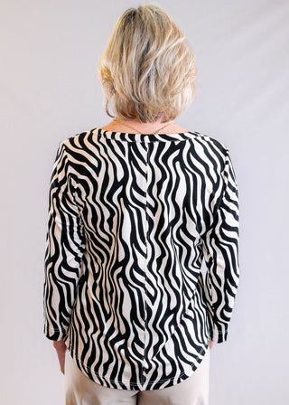 Tribal Sportswear 3/4 Sleeve Scoop Neck Top with Button Detail back view - Fashion Crossroads Inc
