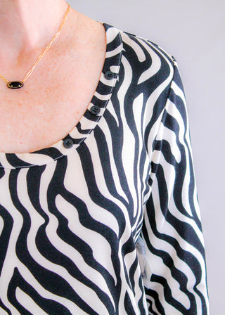 Tribal Sportswear 3/4 Sleeve Scoop Neck Top with Button Detail half detail - Fashion Crossroads Inc
