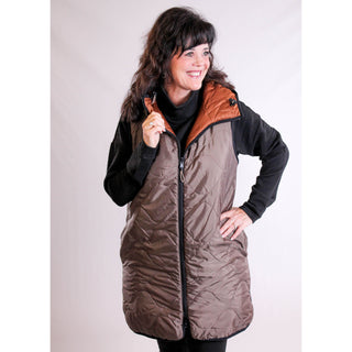 Tribal Sportswear Reversible Puffer Vest Walnut Reverse Back View  - Fashion Crossroads inc.