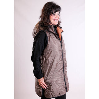 Tribal Sportswear Reversible Puffer Vest Walnut Reverse Side View  - Fashion Crossroads inc.