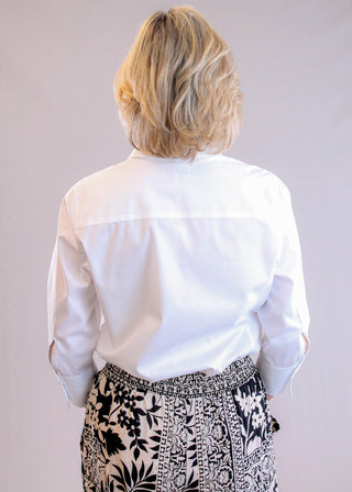 Foxcroft Paityn White Wrinkle-Free Button Down Blouse back  view - Fashion Crossroads Inc.