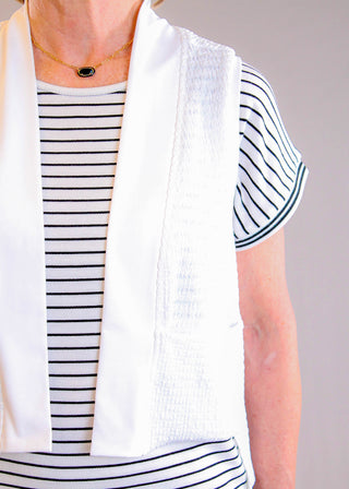 Sympli Pop Crop Core White Vest detail view - Fashion Crossroads Inc.