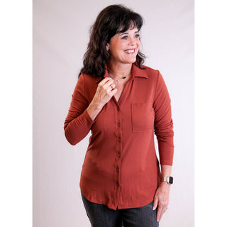 Tribal Sportswear Button Down Knit Shirt Marsala front view - Fashion Crossroads Inc.