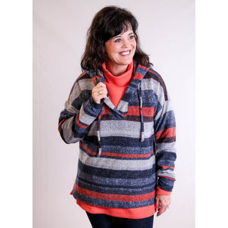 Tribal Sportswear Long Sleeve Hooded Tunic with Drawstring Nichtsky layered - Fashion Crossroads 