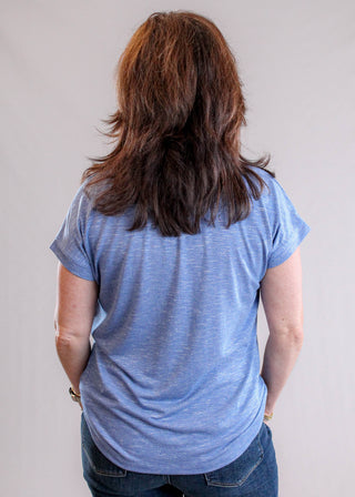 Staccato Short Sleeve Slub Tee with V Neck back view - Fashion Crossroads Inc.