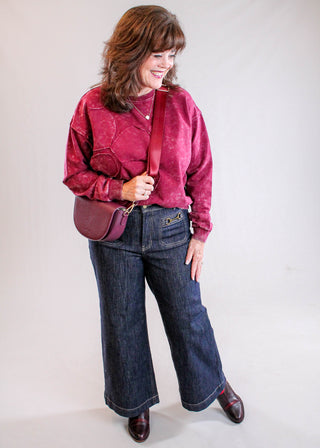 Charlie B Long Sleeve Top with Flower Appliqué