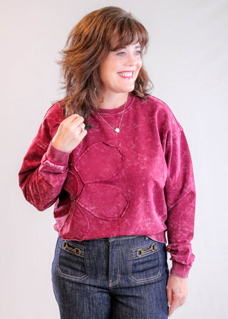 Charlie B Long Sleeve Top with Flower Appliqué