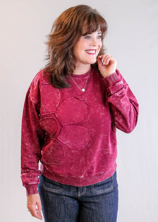 Charlie B Long Sleeve Top with Flower Appliqué