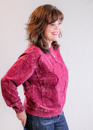 Charlie B Long Sleeve Top with Flower Appliqué