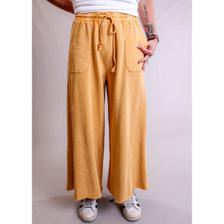 Easel Terry Knit Wide Leg Pant Front View - Fashion Crossroads, Inc