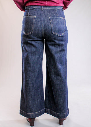 Charlie B Cropped Patch Pocket Wide Leg Jeans with Horsebit Detail