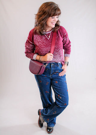 Charlie B Floral Embroidered Straight Leg Jeans