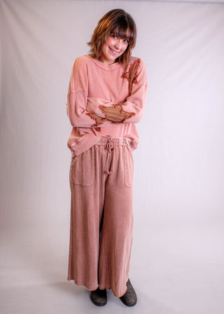 Easel Terry Knit Wide Leg Pant Model View - Fashion Crossroads, Inc