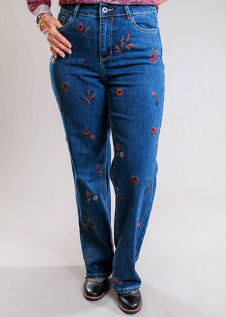 Charlie B Floral Embroidered Straight Leg Jeans