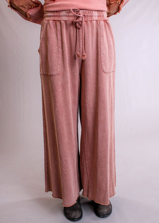 Easel Terry Knit Wide Leg Pant Front View - Fashion Crossroads, Inc