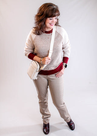 Charlie B Raglan Long Sleeve Crew Neck Color Blocked Sweater