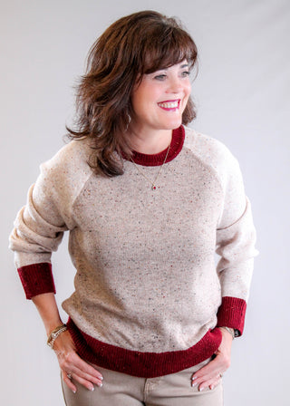 Charlie B Raglan Long Sleeve Crew Neck Color Blocked Sweater