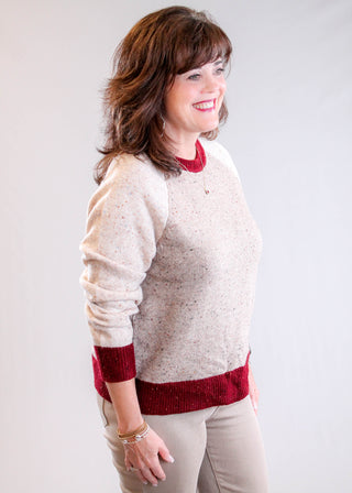Charlie B Raglan Long Sleeve Crew Neck Color Blocked Sweater