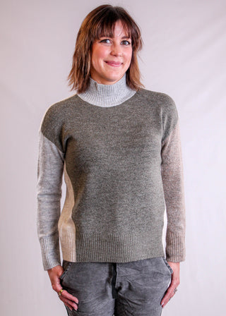 Tribal Sportswear Mock Neck Colorblock Sweater Front View - Fashion Crossroads, Inc