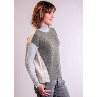 Tribal Sportswear Mock Neck Colorblock Sweater Side View - Fashion Crossroads, Inc