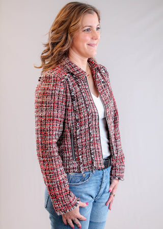 Liverpool Zip Jacket with Fringe Trim Side View - Fashion Crossroads Inc