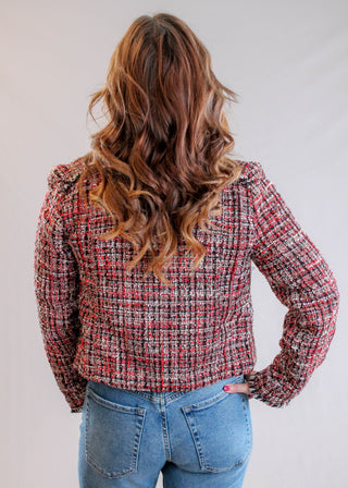 Liverpool Zip Jacket with Fringe Trim Back View - Fashion Crossroads Inc