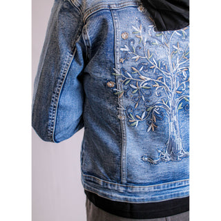 Tempo Paris Tree of Life Denim Jacket Detail View - Fashion Crossroads, Inc