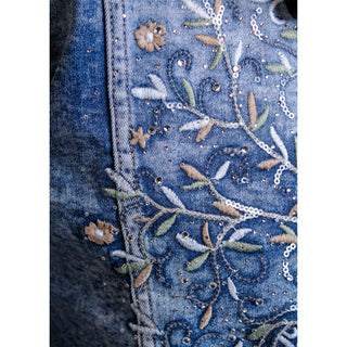 Tempo Paris Tree of Life Denim Jacket Detail View - Fashion Crossroads, Inc