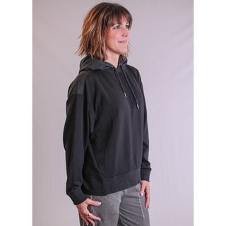 Tribal Sportswear Combo Fabric Top with Hood Side View - Fashion Crossroads, Inc