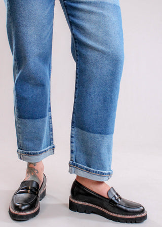Liverpool Sloane Girlfriend Cuffed Jeans with Removed Patch Detail View - Fashion Crossroads Inc