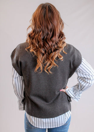 Liverpool V Neck Dolman Popover Sweater with Side Ties Back View - Fashion Crossroads Inc