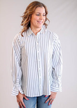 Liverpool Adjustable Sleeve Button Front Woven Top Front View - Fashion Crossroads Inc
