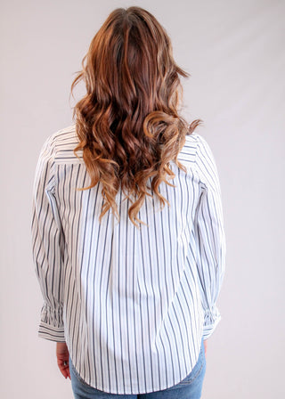 Liverpool Adjustable Sleeve Button Front Woven Top Back View - Fashion Crossroads Inc