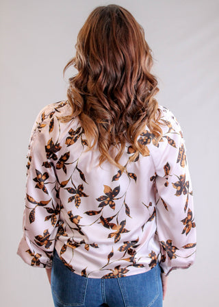 Liverpool Long Sleeve Woven Blouse with Button Back Front View - Fashion Crossroads Inc