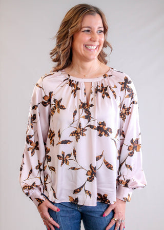 Liverpool Long Sleeve Woven Blouse with Button Detail Front View - Fashion Crossroads Inc