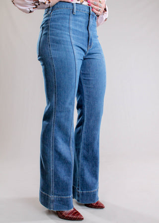 Liverpool Relaxed High Rise Bootcut Jean with Front Seam Side View - Fashion Crossroads Inc