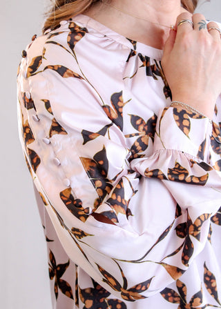 Liverpool Long Sleeve Woven Blouse with Button Detail - Shoulder View - Fashion Crossroads Inc